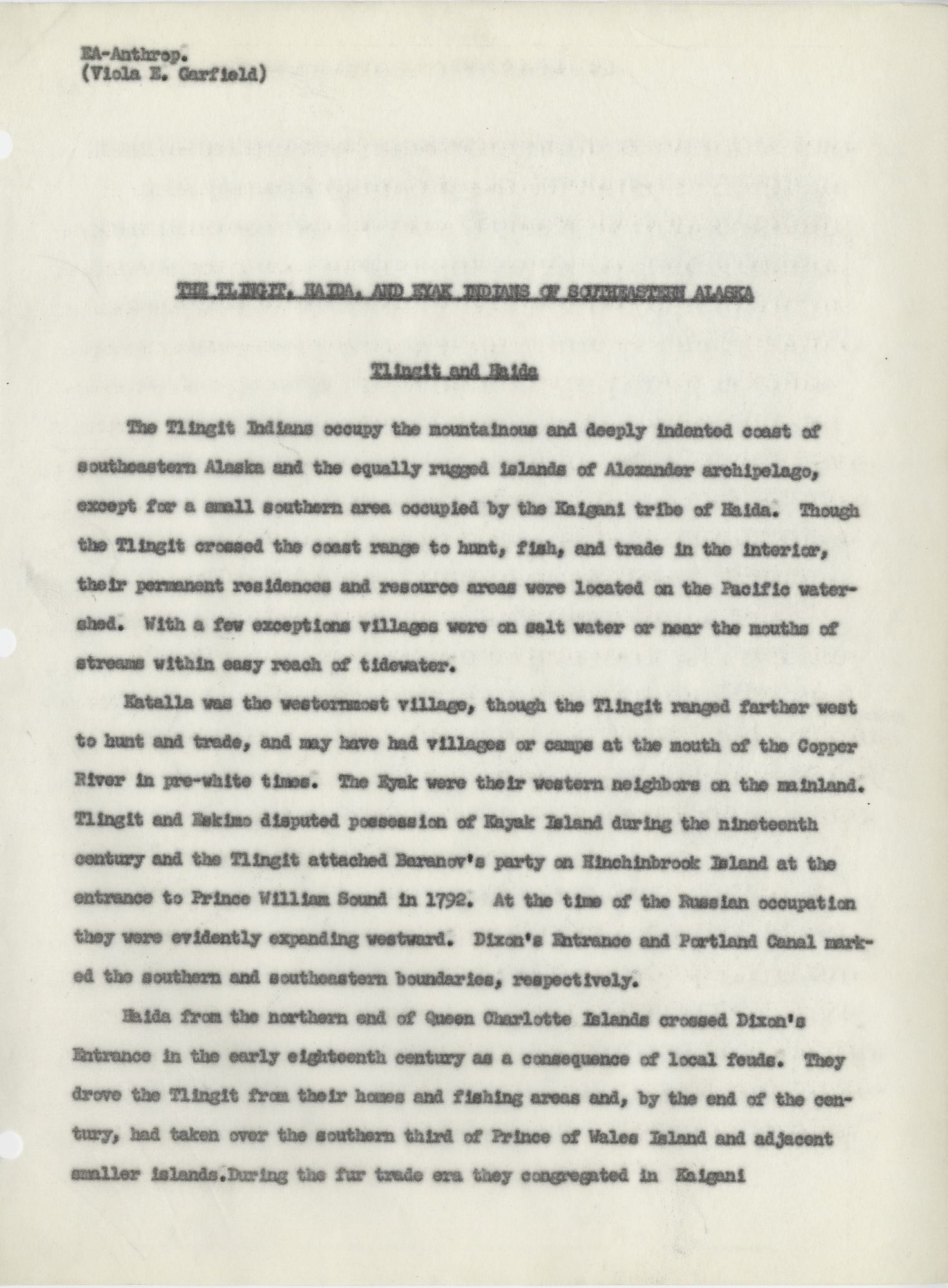 The Tlingit, Haida, and Eyak Indians of Southeastern Alaska